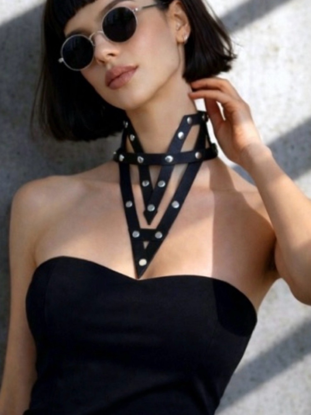 New Dolls Kill Leather Geometric Choker Necklace - Picture 10 of 12